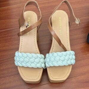 Madden Girl Brown and Light Blue Braided Sandals